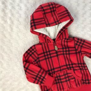 Carter’s Fleece Hooded Jacket Red Black Plaid 18M